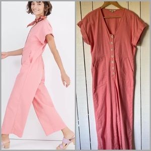 Madewell Button-Front Day Jumpsuit pink coral salmon size 2